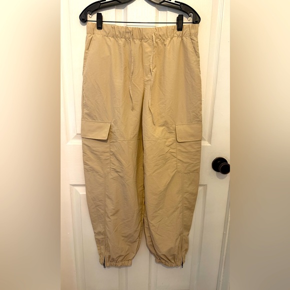 ZARA Women's Khaki Drawstring Elastic Waist Cargo Pocket Jogger Pants Size M NEW - Picture 1 of 5